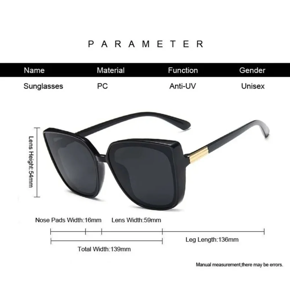 New Cat Eye black Big Frame Grey Lens Unisex Sunglasses - Picture 4 of 6
